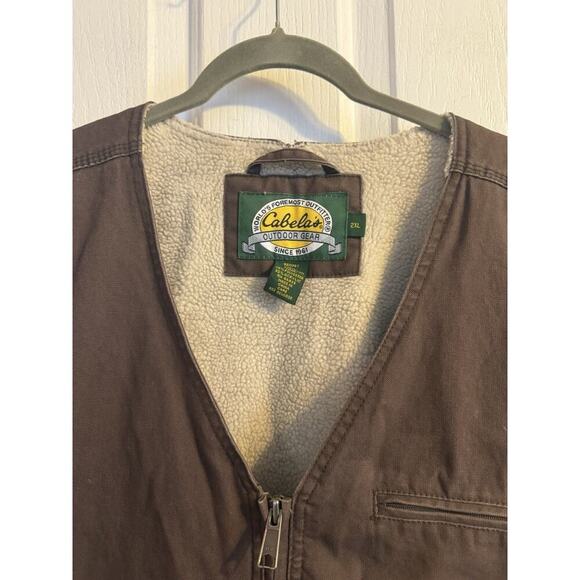 Cabela’s Outdoor Gear Brown Sherpa Lined Cotton Canvas Vest Men’s 2XL - Picture 3 of 6